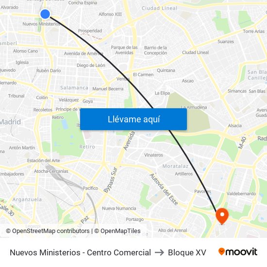 Nuevos Ministerios - Centro Comercial to Bloque XV map