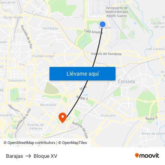 Barajas to Bloque XV map