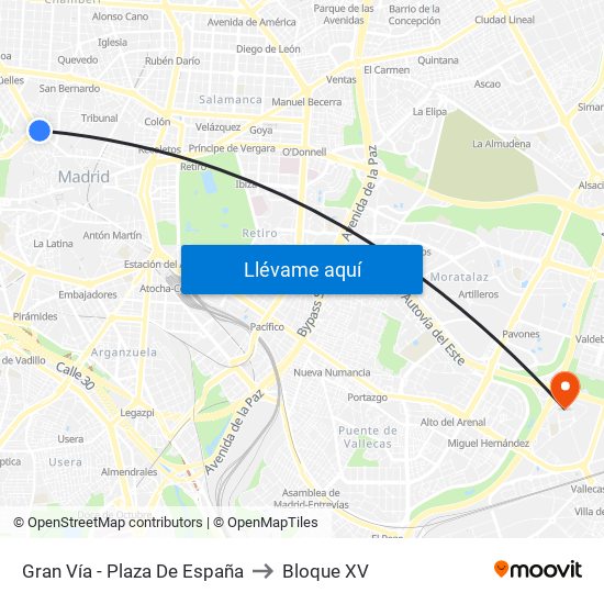 Gran Vía - Plaza De España to Bloque XV map