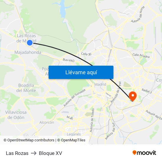 Las Rozas to Bloque XV map