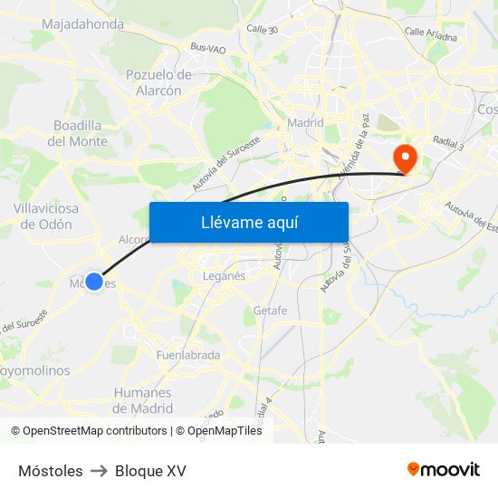 Móstoles to Bloque XV map