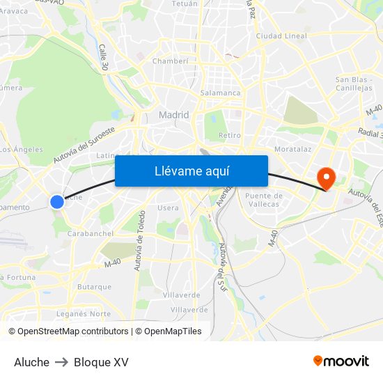 Aluche to Bloque XV map