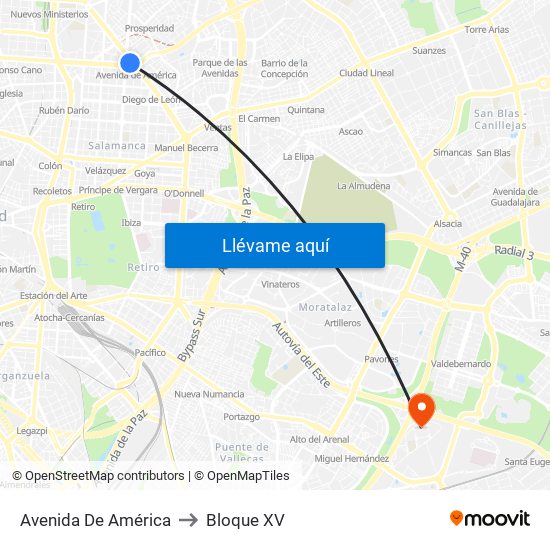 Avenida De América to Bloque XV map