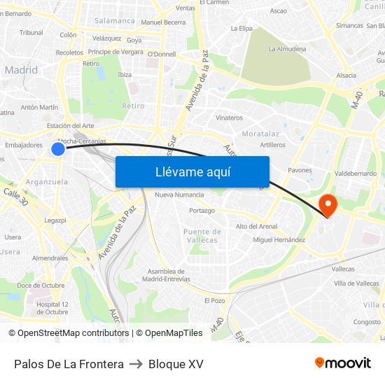 Palos De La Frontera to Bloque XV map