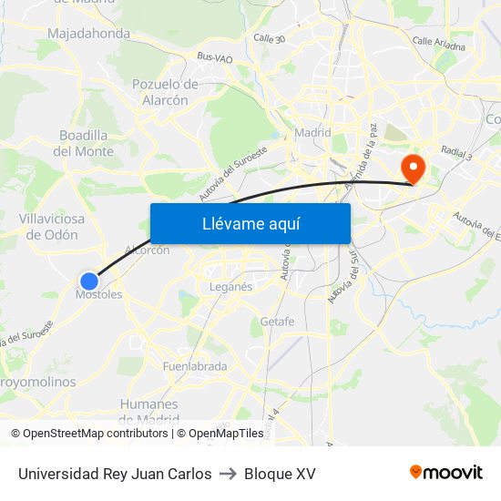 Universidad Rey Juan Carlos to Bloque XV map