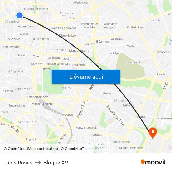 Ríos Rosas to Bloque XV map