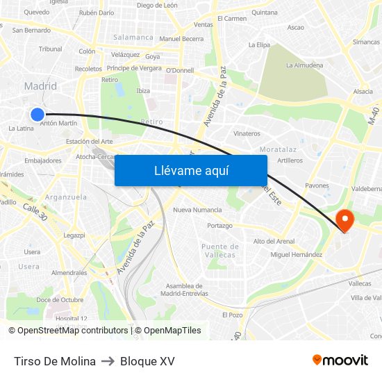 Tirso De Molina to Bloque XV map