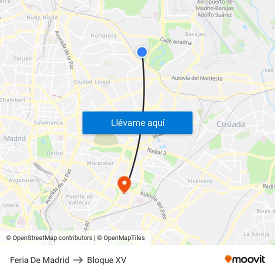 Feria De Madrid to Bloque XV map