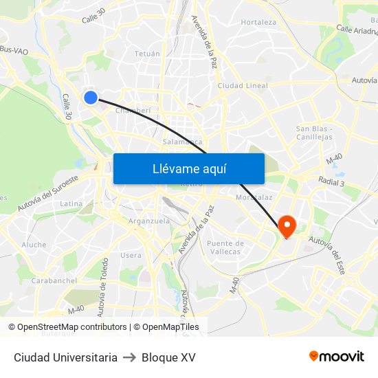 Ciudad Universitaria to Bloque XV map