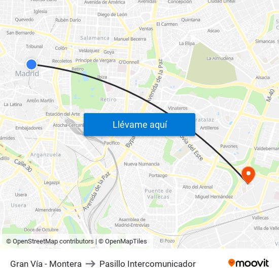 Gran Vía - Montera to Pasillo Intercomunicador map