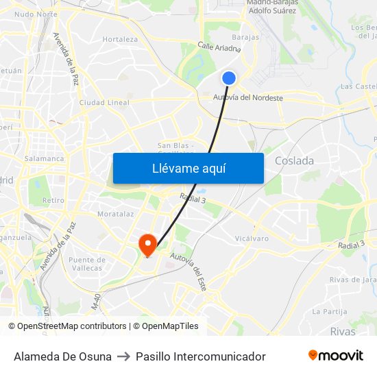 Alameda De Osuna to Pasillo Intercomunicador map