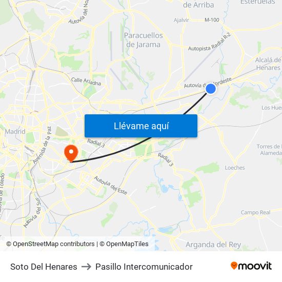 Soto Del Henares to Pasillo Intercomunicador map