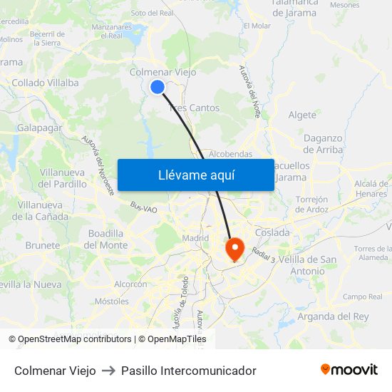 Colmenar Viejo to Pasillo Intercomunicador map