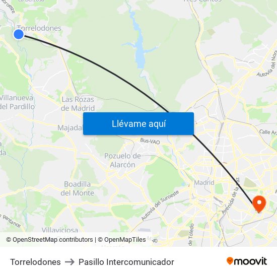 Torrelodones to Pasillo Intercomunicador map