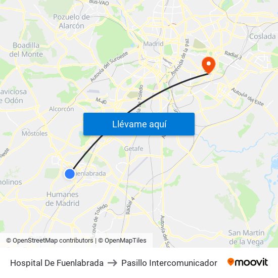 Hospital De Fuenlabrada to Pasillo Intercomunicador map