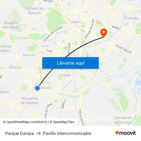 Parque Europa to Pasillo Intercomunicador map