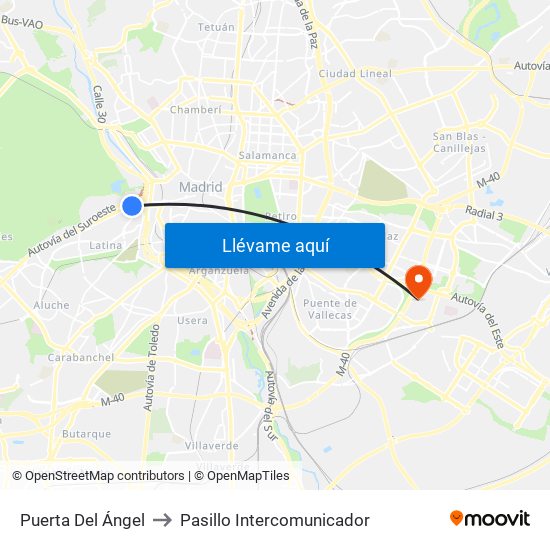 Puerta Del Ángel to Pasillo Intercomunicador map