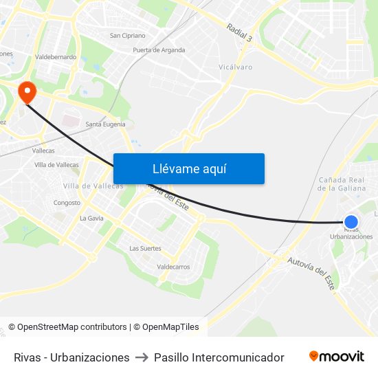 Rivas - Urbanizaciones to Pasillo Intercomunicador map