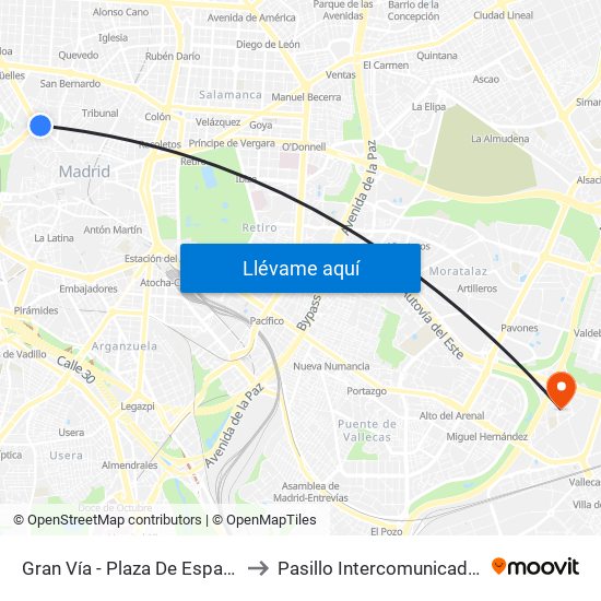 Gran Vía - Plaza De España to Pasillo Intercomunicador map