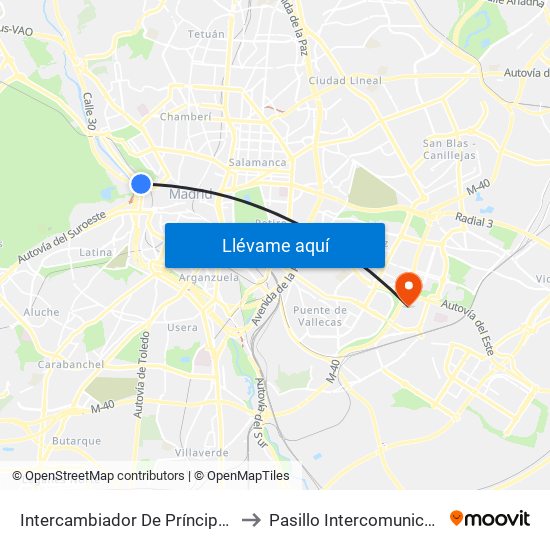 Intercambiador De Príncipe Pío to Pasillo Intercomunicador map