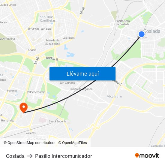 Coslada to Pasillo Intercomunicador map