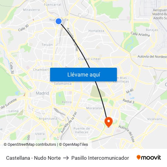 Castellana - Nudo Norte to Pasillo Intercomunicador map