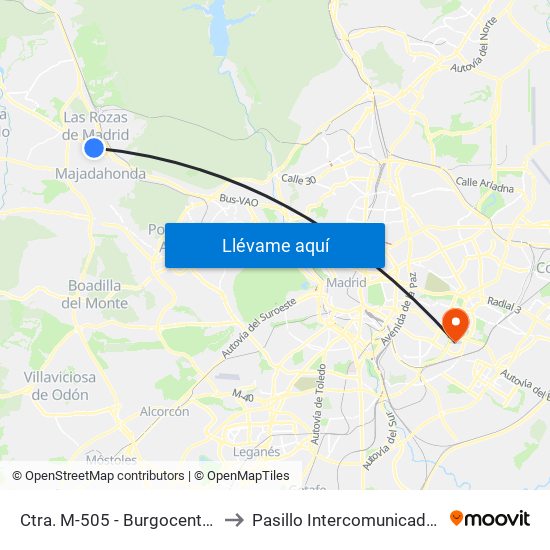 Ctra. M-505 - Burgocentro to Pasillo Intercomunicador map