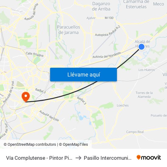 Vía Complutense - Pintor Picasso to Pasillo Intercomunicador map