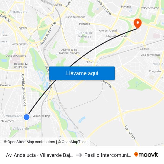 Av. Andalucía - Villaverde Bajo Cruce to Pasillo Intercomunicador map