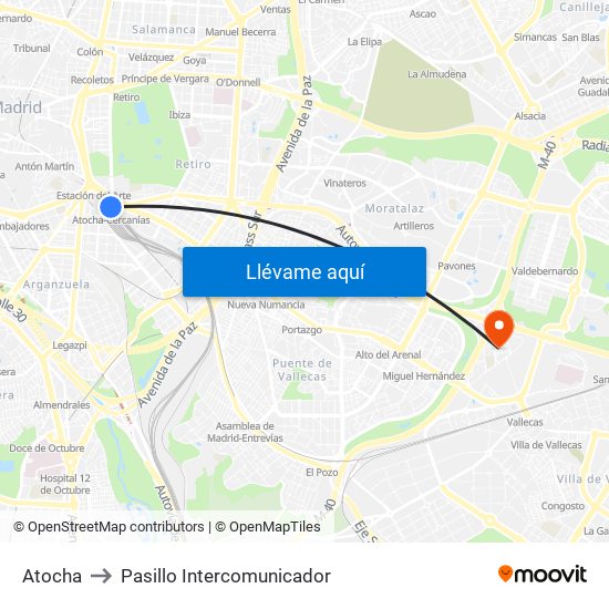 Atocha to Pasillo Intercomunicador map