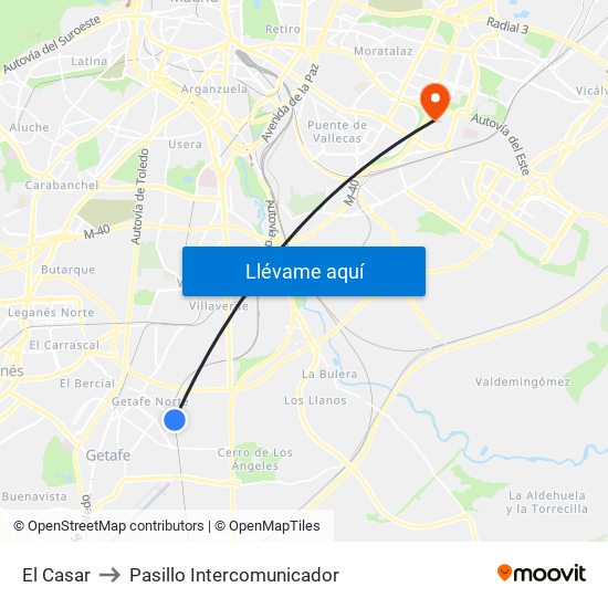 El Casar to Pasillo Intercomunicador map