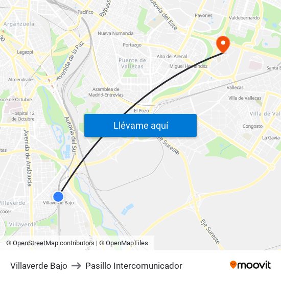 Villaverde Bajo to Pasillo Intercomunicador map