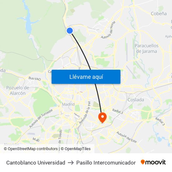 Cantoblanco Universidad to Pasillo Intercomunicador map