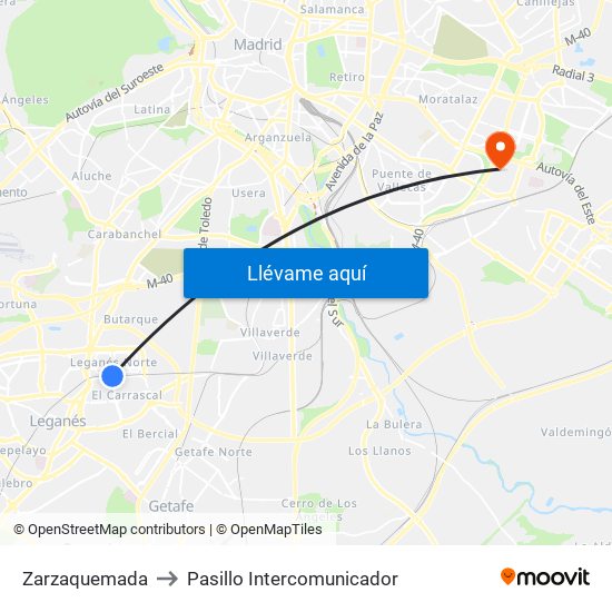 Zarzaquemada to Pasillo Intercomunicador map