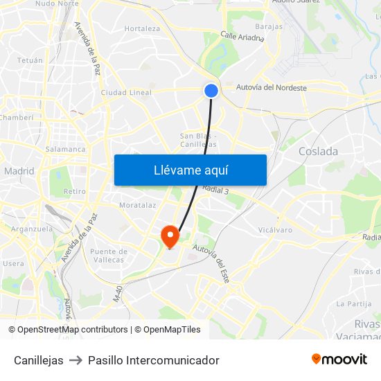 Canillejas to Pasillo Intercomunicador map