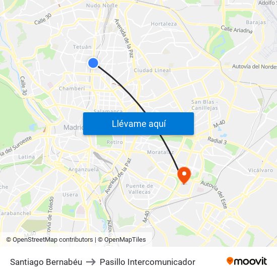 Santiago Bernabéu to Pasillo Intercomunicador map