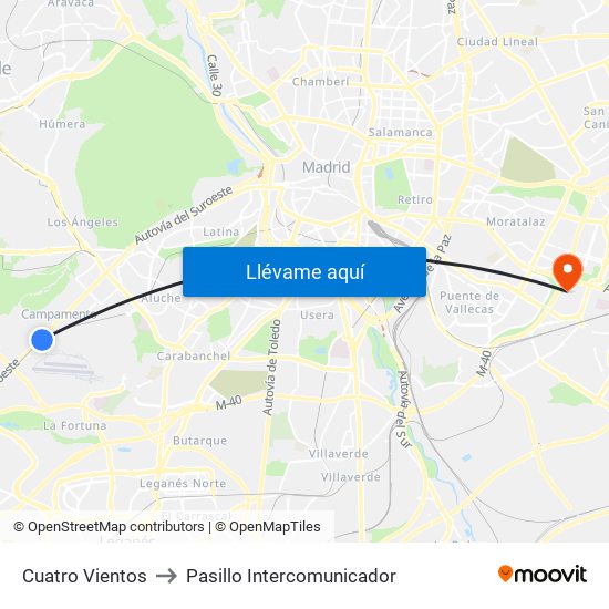 Cuatro Vientos to Pasillo Intercomunicador map