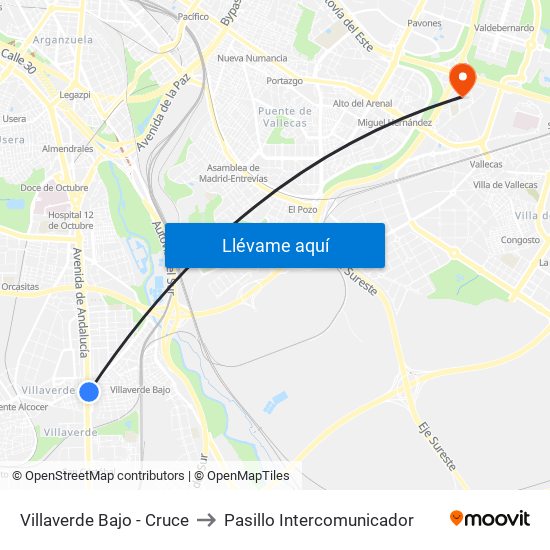 Villaverde Bajo - Cruce to Pasillo Intercomunicador map