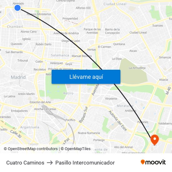 Cuatro Caminos to Pasillo Intercomunicador map