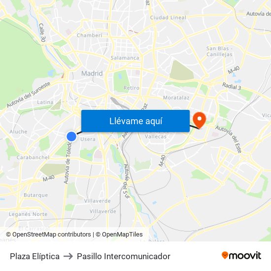 Plaza Elíptica to Pasillo Intercomunicador map