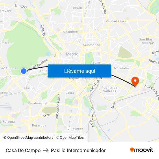 Casa De Campo to Pasillo Intercomunicador map