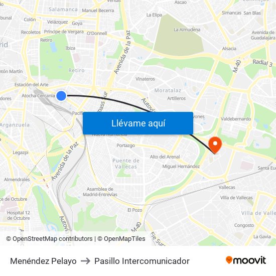 Menéndez Pelayo to Pasillo Intercomunicador map