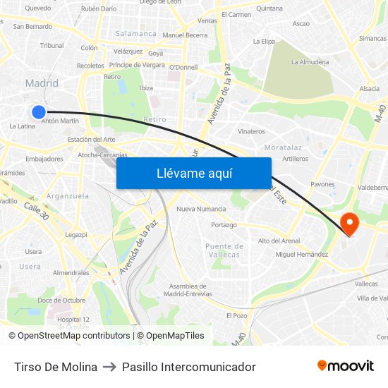 Tirso De Molina to Pasillo Intercomunicador map