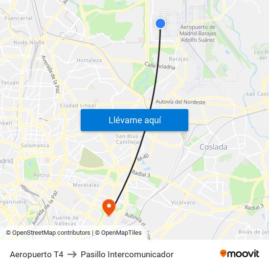 Aeropuerto T4 to Pasillo Intercomunicador map