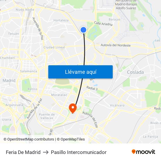 Feria De Madrid to Pasillo Intercomunicador map