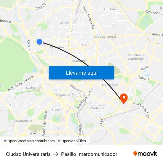 Ciudad Universitaria to Pasillo Intercomunicador map