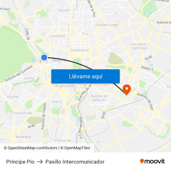 Príncipe Pío to Pasillo Intercomunicador map