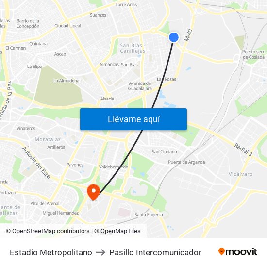 Estadio Metropolitano to Pasillo Intercomunicador map