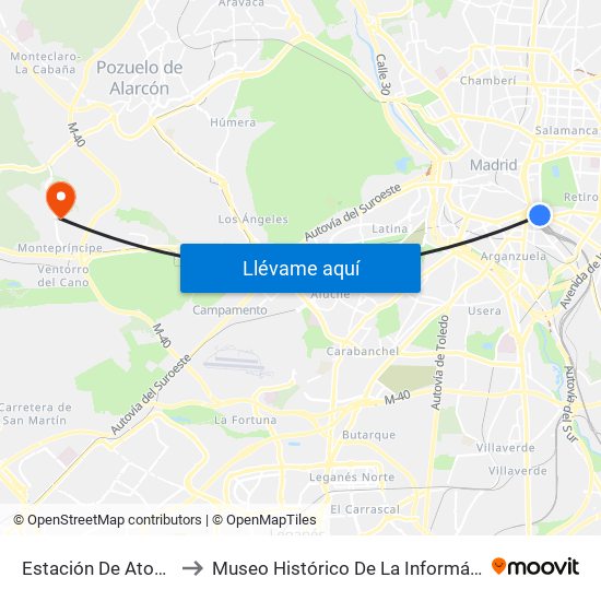 Estación De Atocha to Museo Histórico De La Informática map