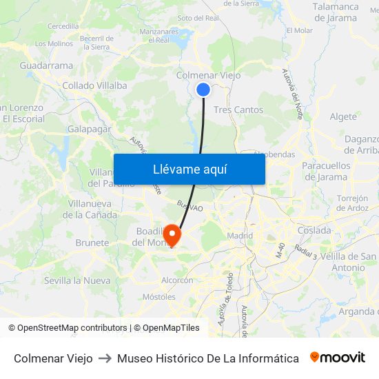 Colmenar Viejo to Museo Histórico De La Informática map